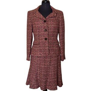 2 Pc. Le Suit Petite Tweed Wine & Sage Jacket & Skirt Suit Set Women's Size 6P
